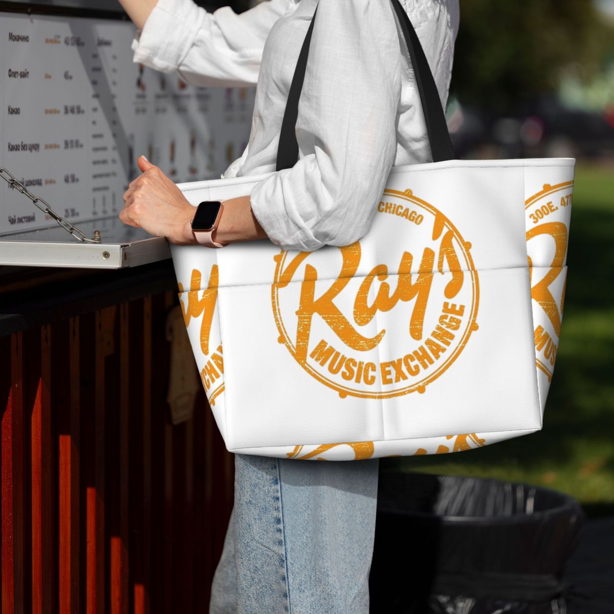 Yoga Fitness Music - Ray's Music Exchange (abgenutzter Look) Strand-Einkaufstasche,