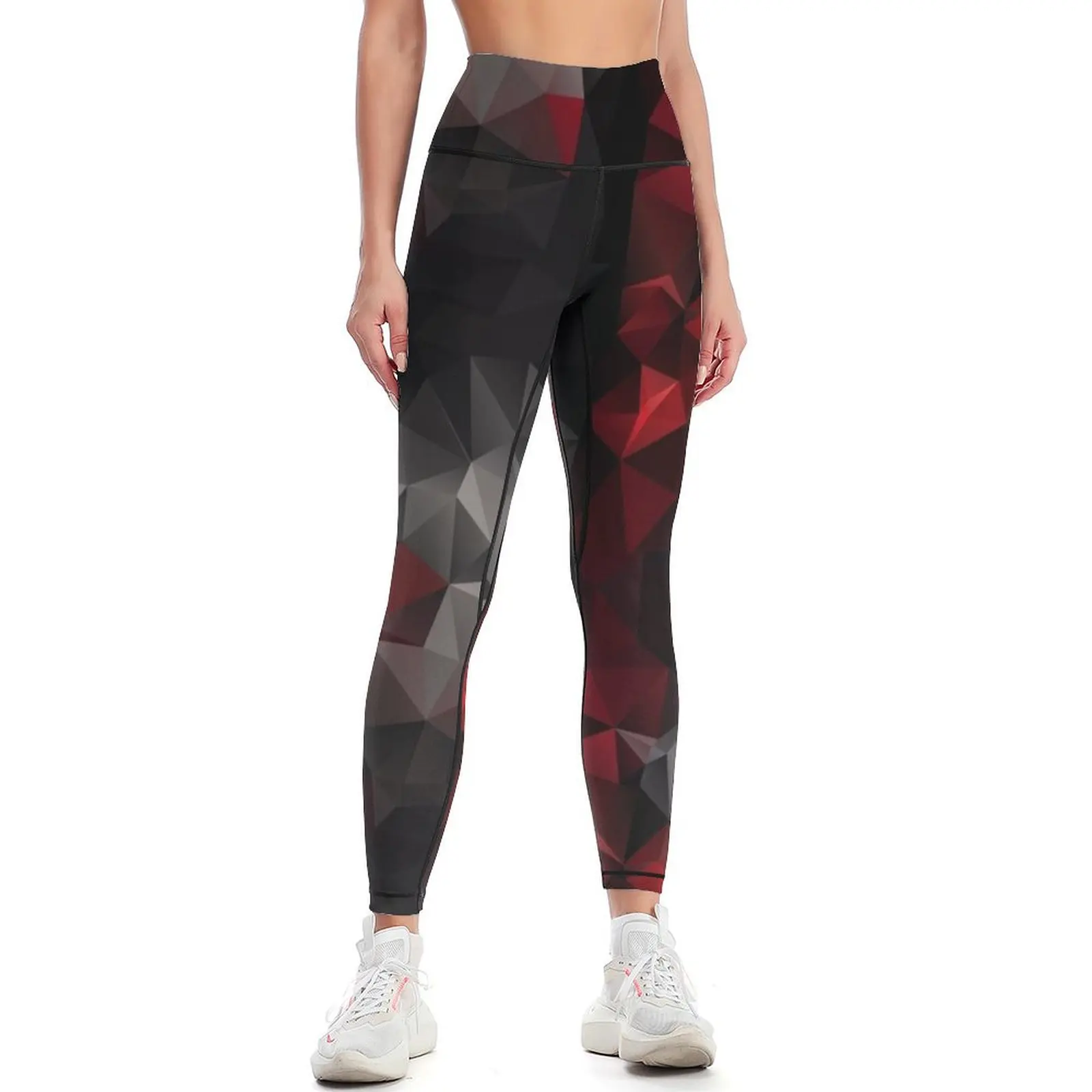 Yoga Fitness Wallpaper - Abstrakter Hintergrund mit Dreiecks-Polygon-Tapete in Schwarz-Rot-Farben