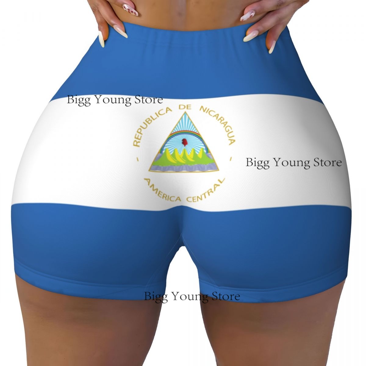 Yoga Fitness Nicaragua - Damen Yoga-Shorts im Nicaragua-Flaggen-Stil, Po-formende Scrunch-Shorts,