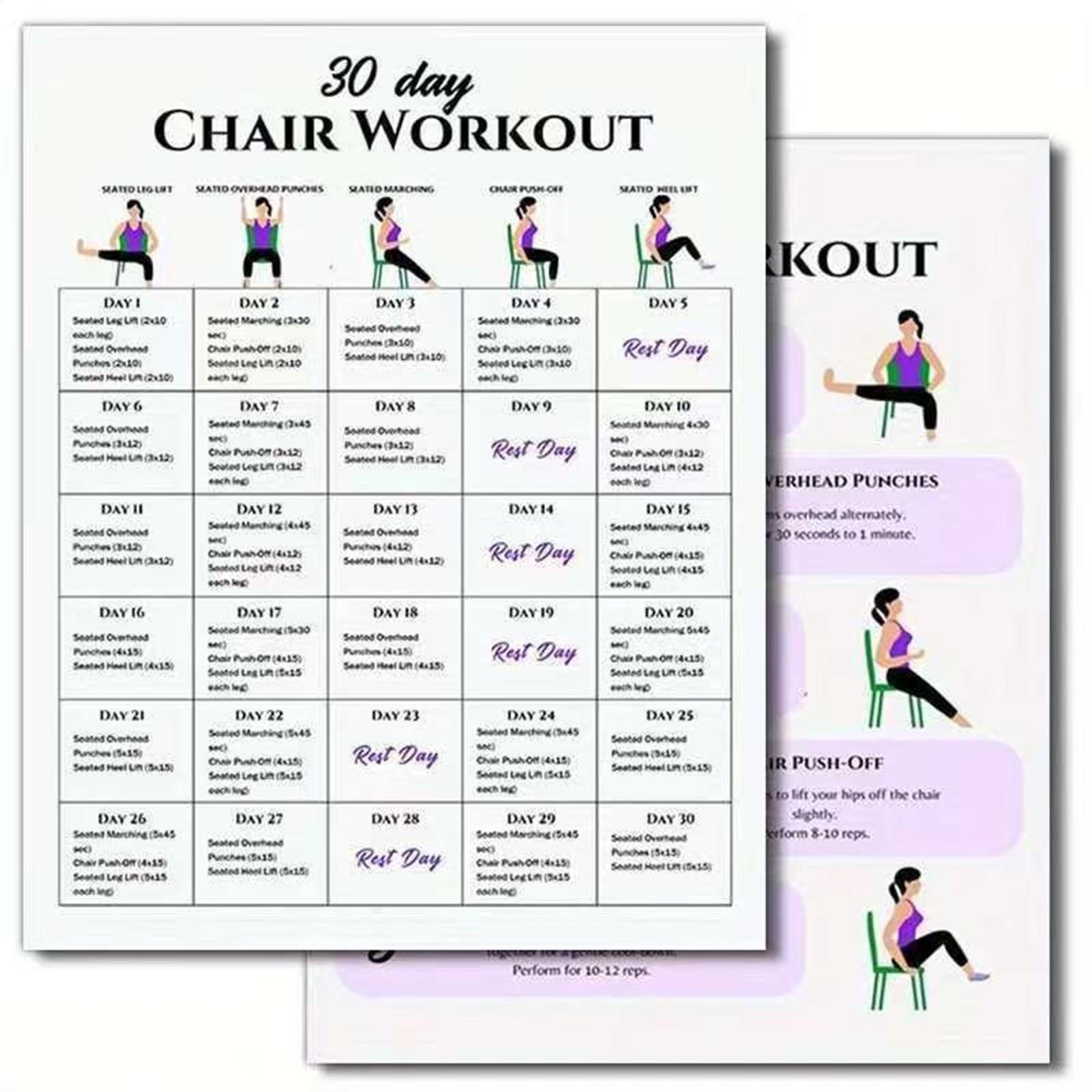Yoga Fitness Wallpaper - 6 Stück 30-Tage-Stuhlübungsplan-Poster für Senioren, Fitness-Poster,