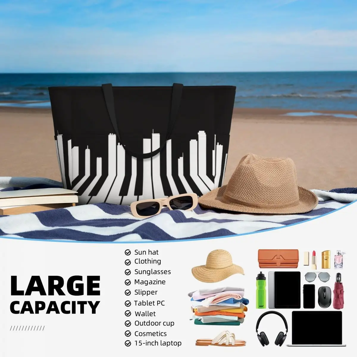 Piano City Music Strandtasche, – Yoga Fitness Music Bewertung und Preis